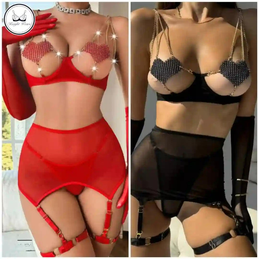 Crystal Heart Garter Set