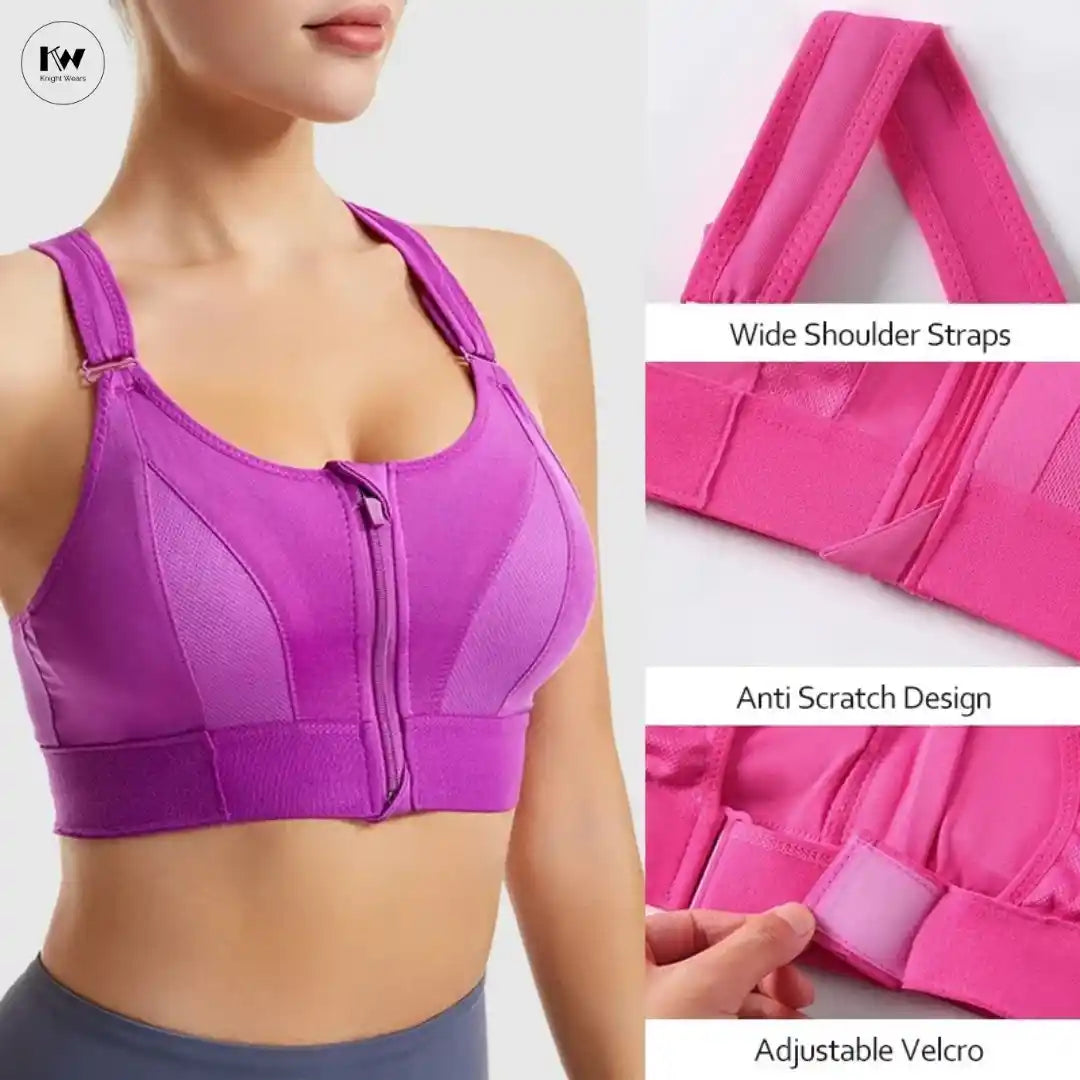 ZipFit Sports Bra by KnightWears – front zip sports bra