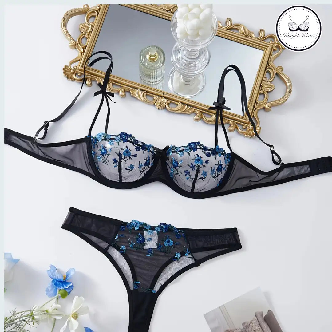 Floral mesh lingerie set – Knight Wears Pakistan
