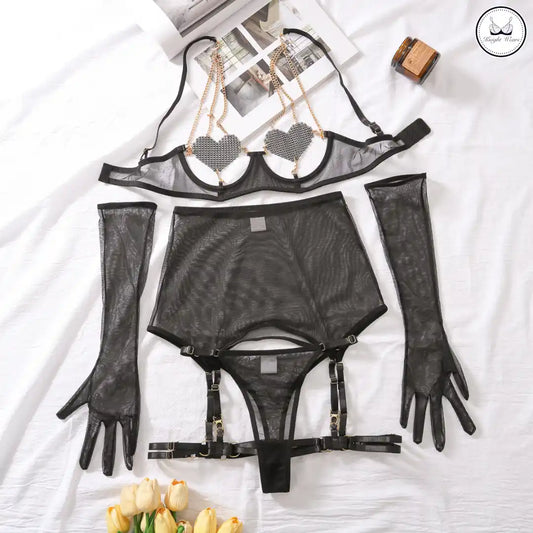 Crystal Heart Garter Set