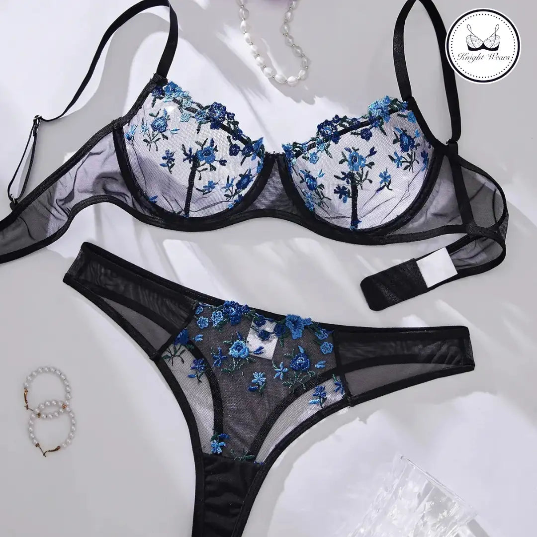 Floral mesh lingerie set – Knight Wears Pakistan