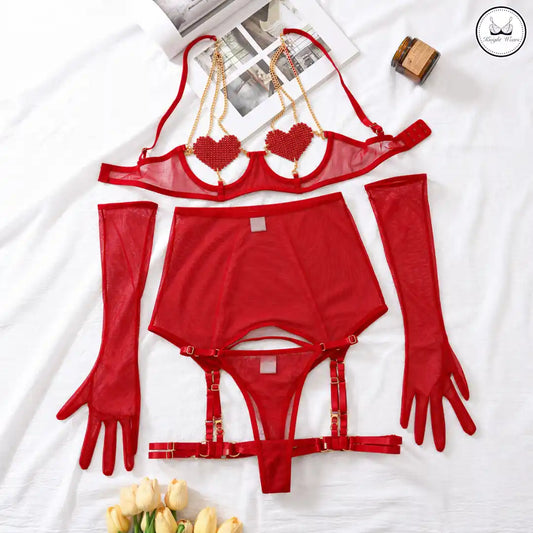 Crystal Heart Garter Set