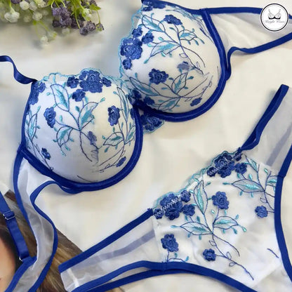 Blue Bloom Bra Set