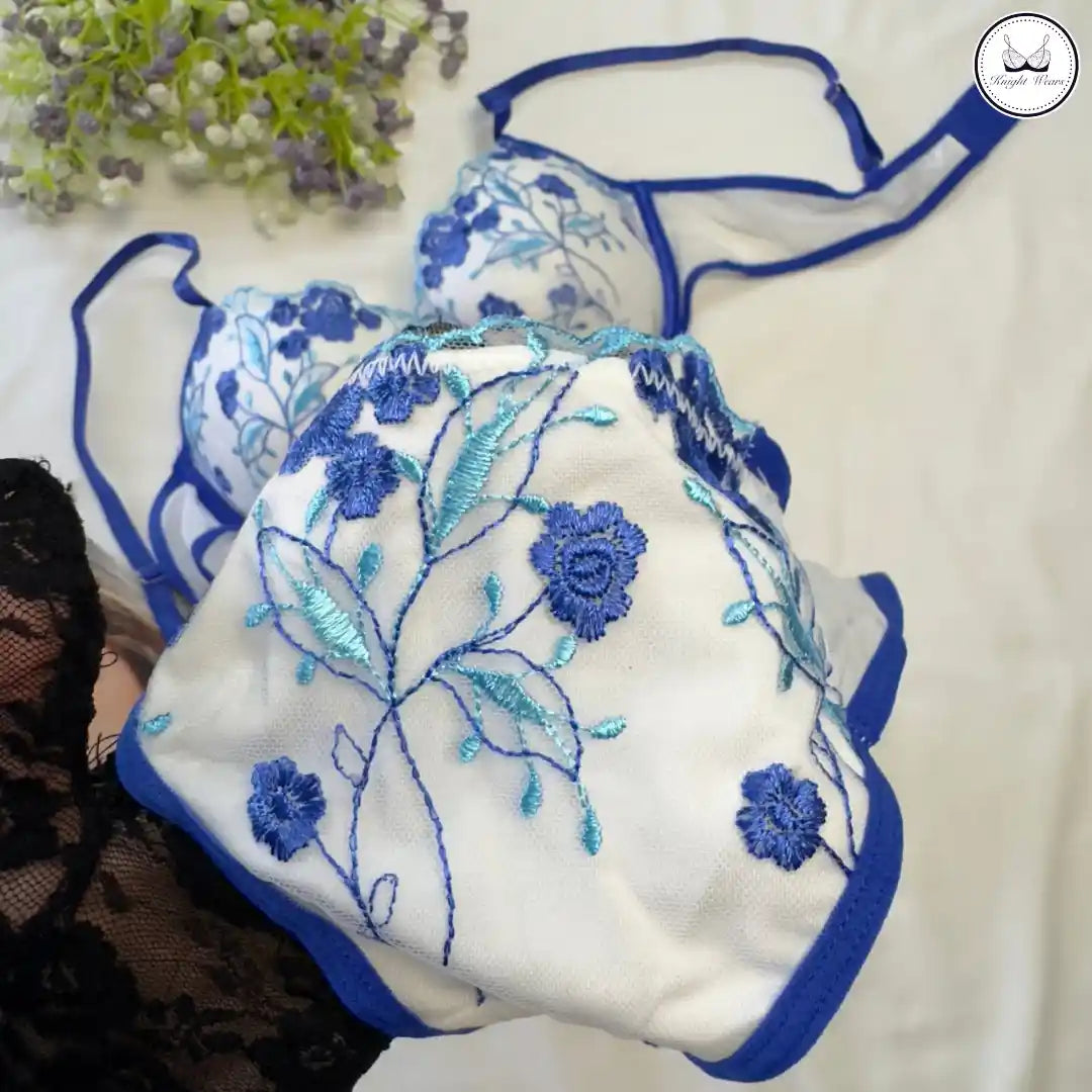 Blue Bloom Bra Set