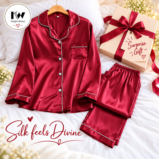 2 Pc Silk PJ Set – silk pajama set for women – KnightWears Pakistan